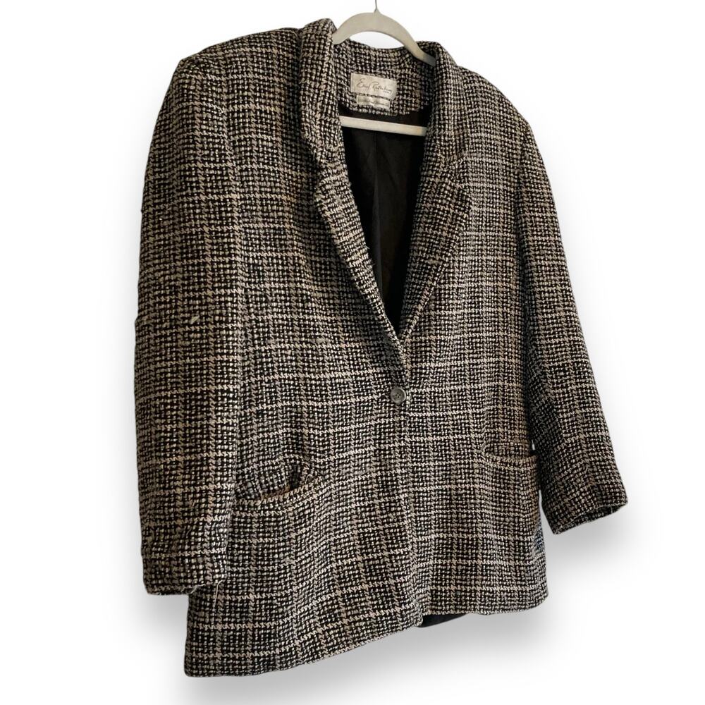 Emil Rutenberg Vintage 90s Black White Hand Woven Silk Blazer Women’s L - Picture 4 of 16